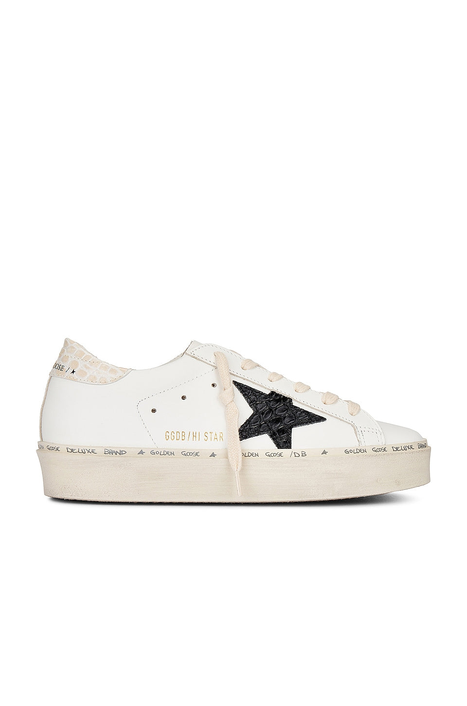 حذاء رياضي Golden Goose Hi Star باللون الأبيض والأسود والعاجي