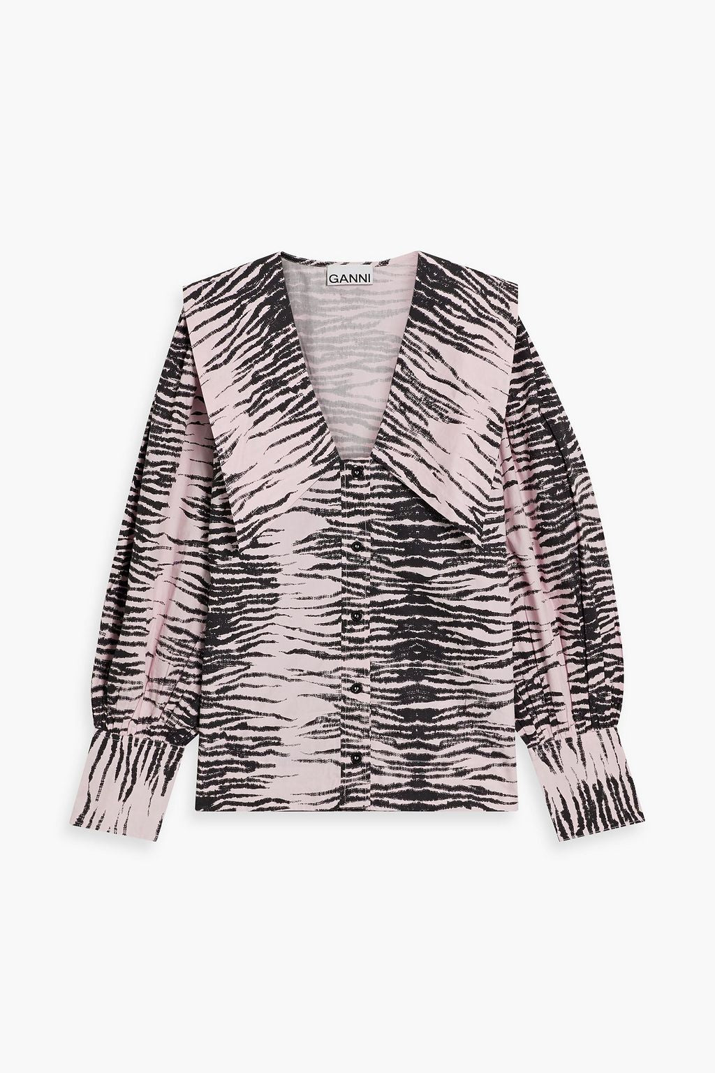 Cotton poplin blouse with tiger print GANNI, pink