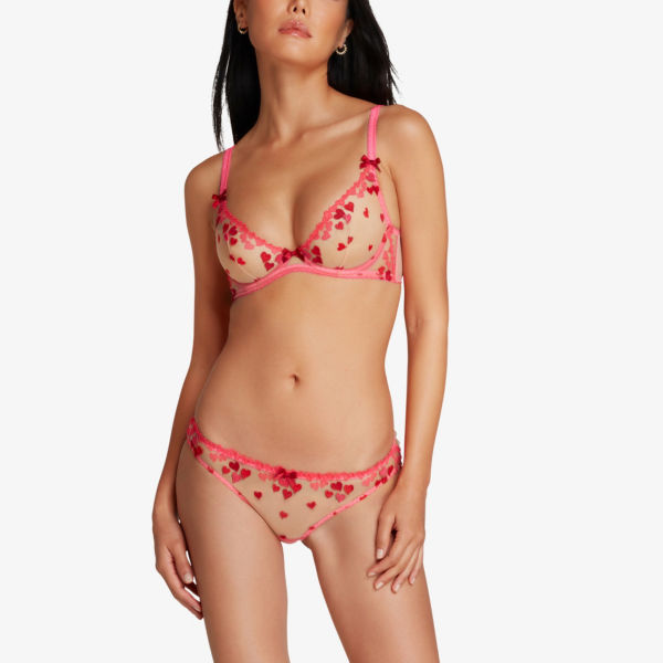 Agent Provocateur Translucent Mesh Bra with Cupid's Bow, Pink