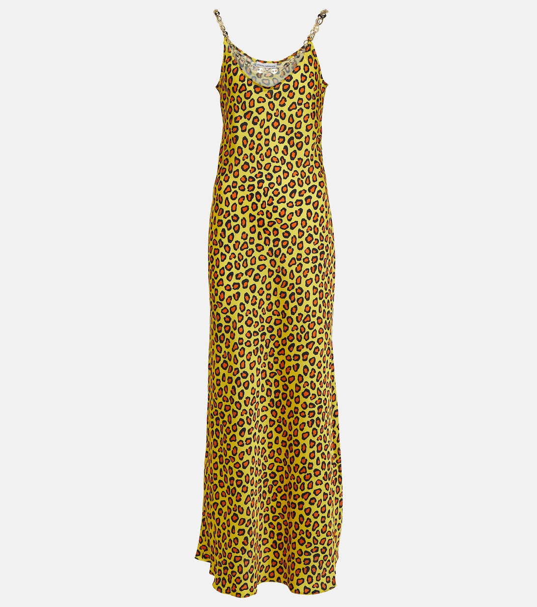 PACO RABANNE leopard print satin slip dress with chains colorful