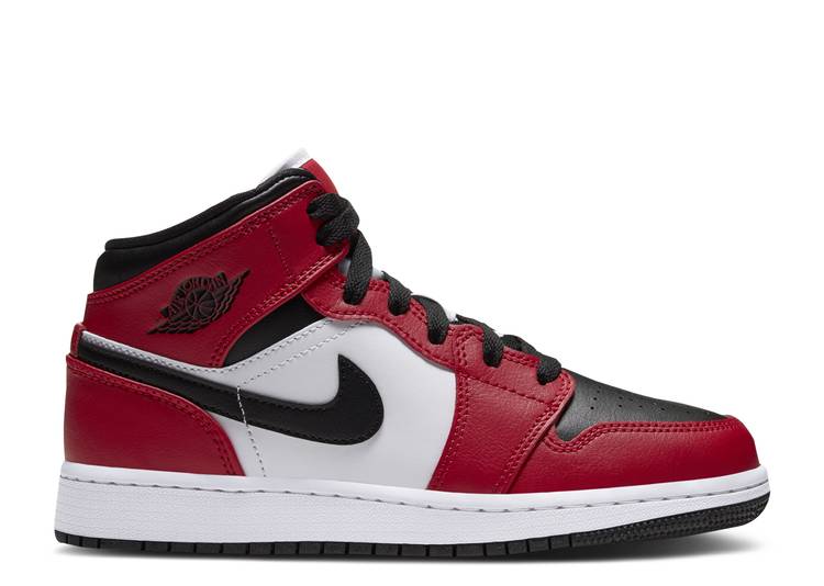 حذاء رياضي AIR JORDAN 1 MID GS 'CHICAGO BLACK TOE'، أسود