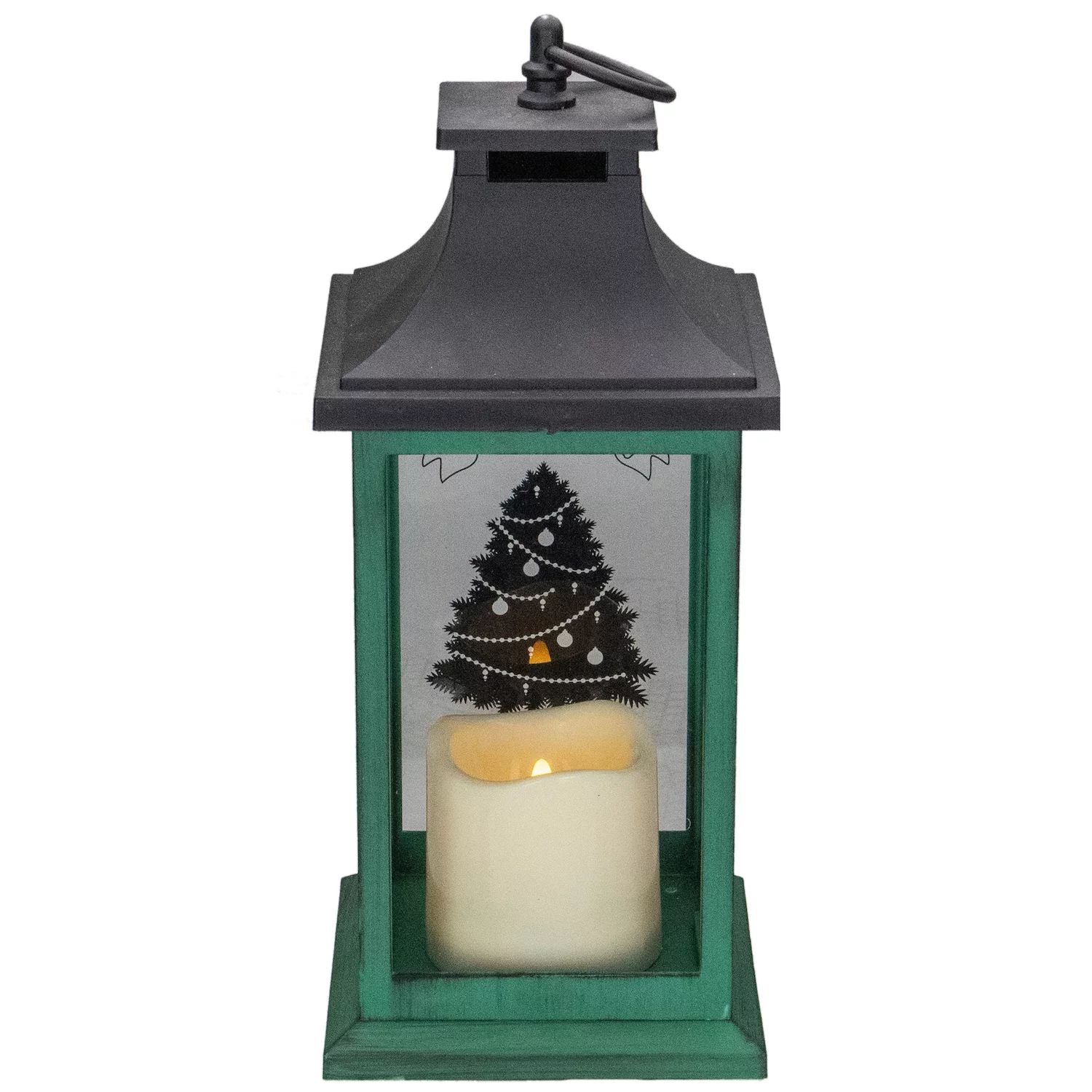 12" Green and Black LED Candle with Christmas Tree Table Light