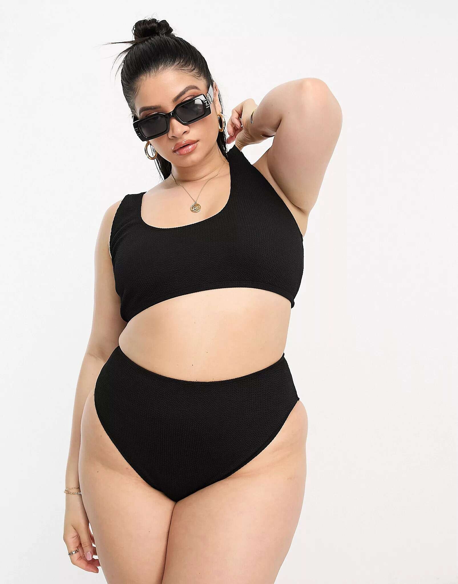 ASOS DESIGN Curve High Waist Bikini Bottom In Black