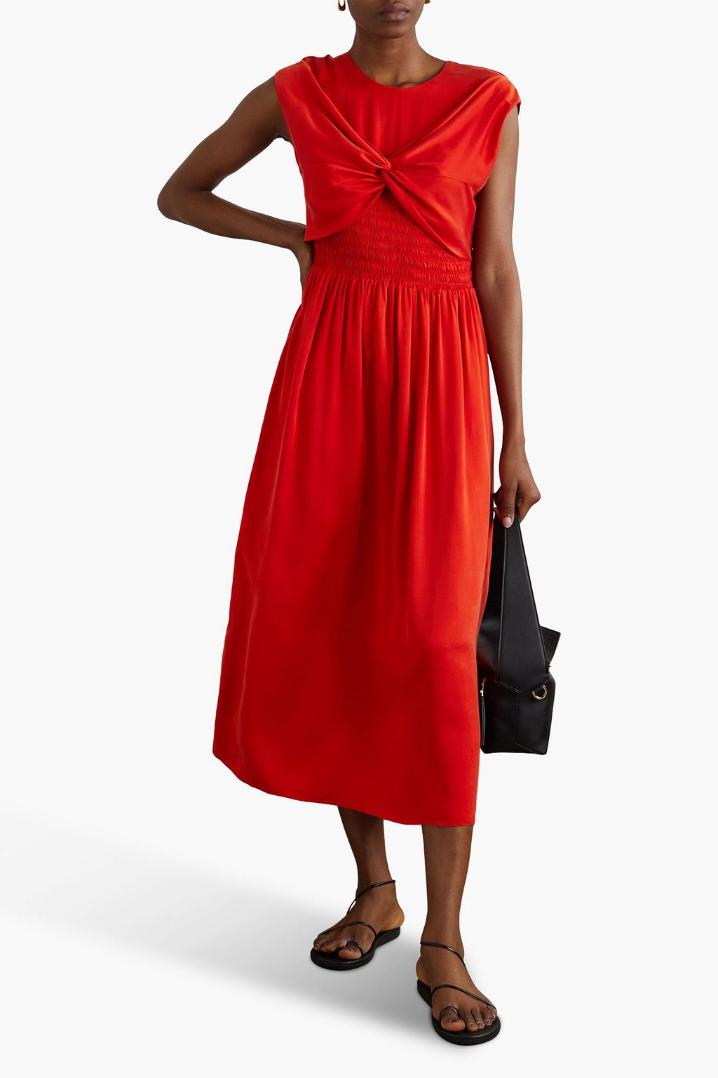 TOVE Mahaney Silk Roll Front Midi Dress, Red