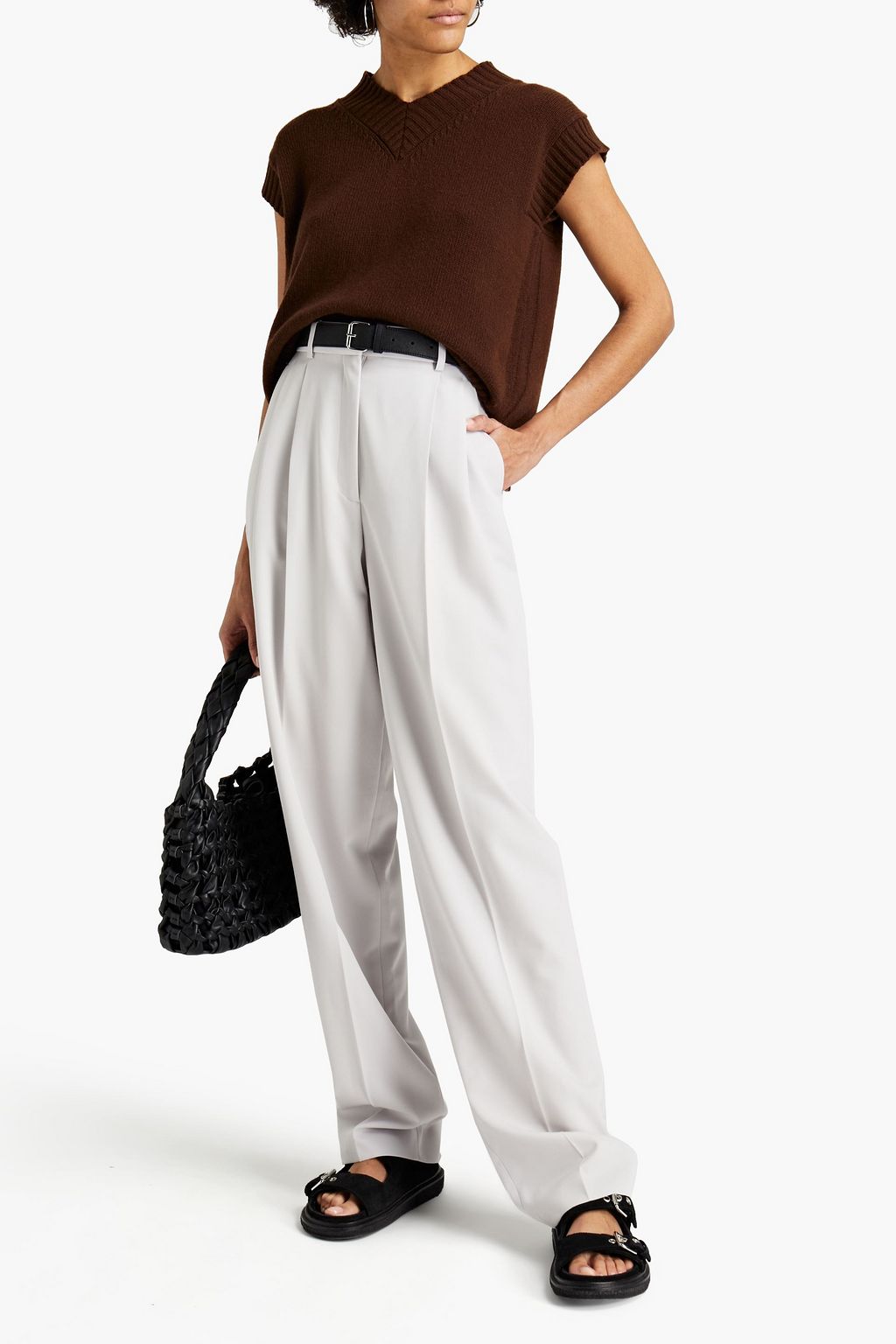 Straight fit trousers with pleats in wool and twill STELLA MCCARTNEY, gray