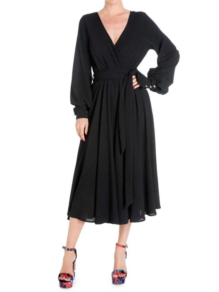 Venus midi dress with belt and wrap Meghan La, black