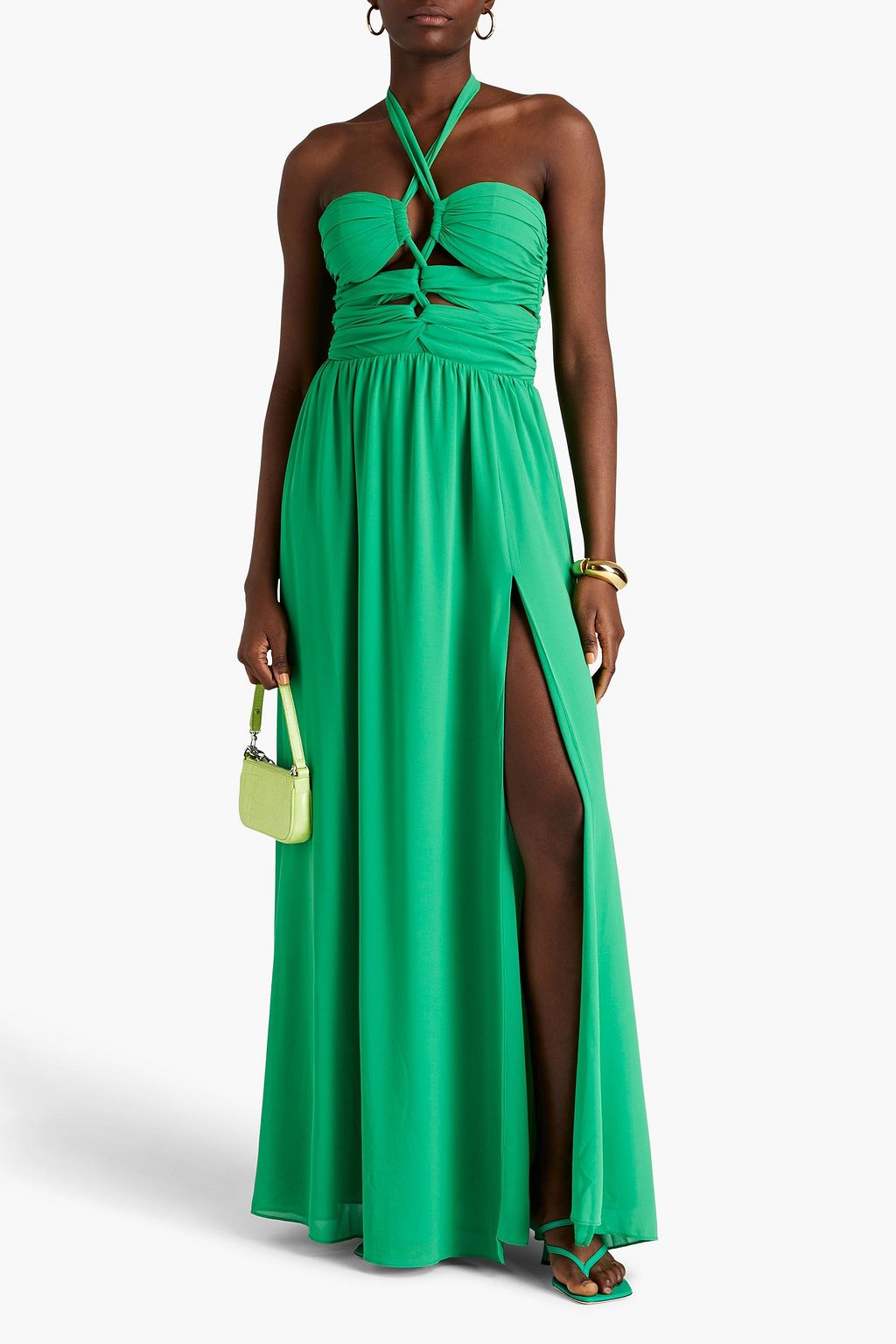 RONNY KOBO RONNY KOBO Ruffle Neckline Chiffon Maxi Dress, Green