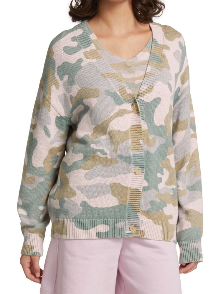 Atm Anthony Thomas Melillo Cotton Cashmere Blend Camouflage Cardigan color Cockatoo Camo Multi