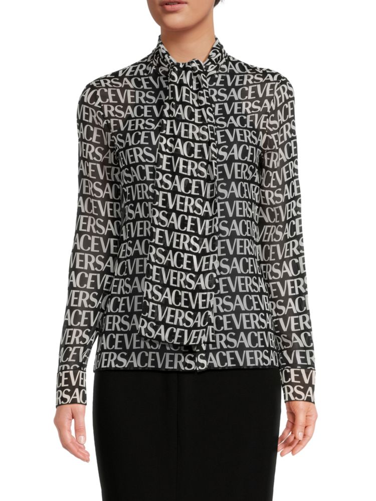 Versace Logo Silk Blouse, Black White