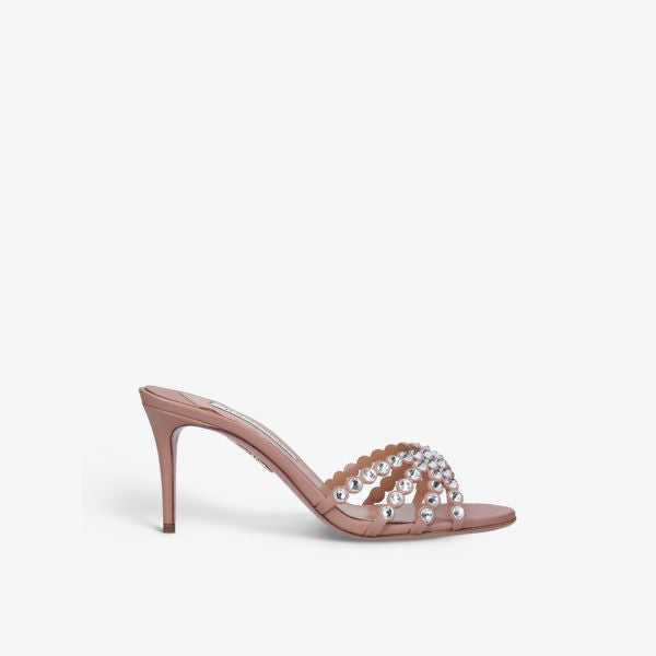 Tequila Leather Heeled Sandals with Aquazzura Jewels, Pink