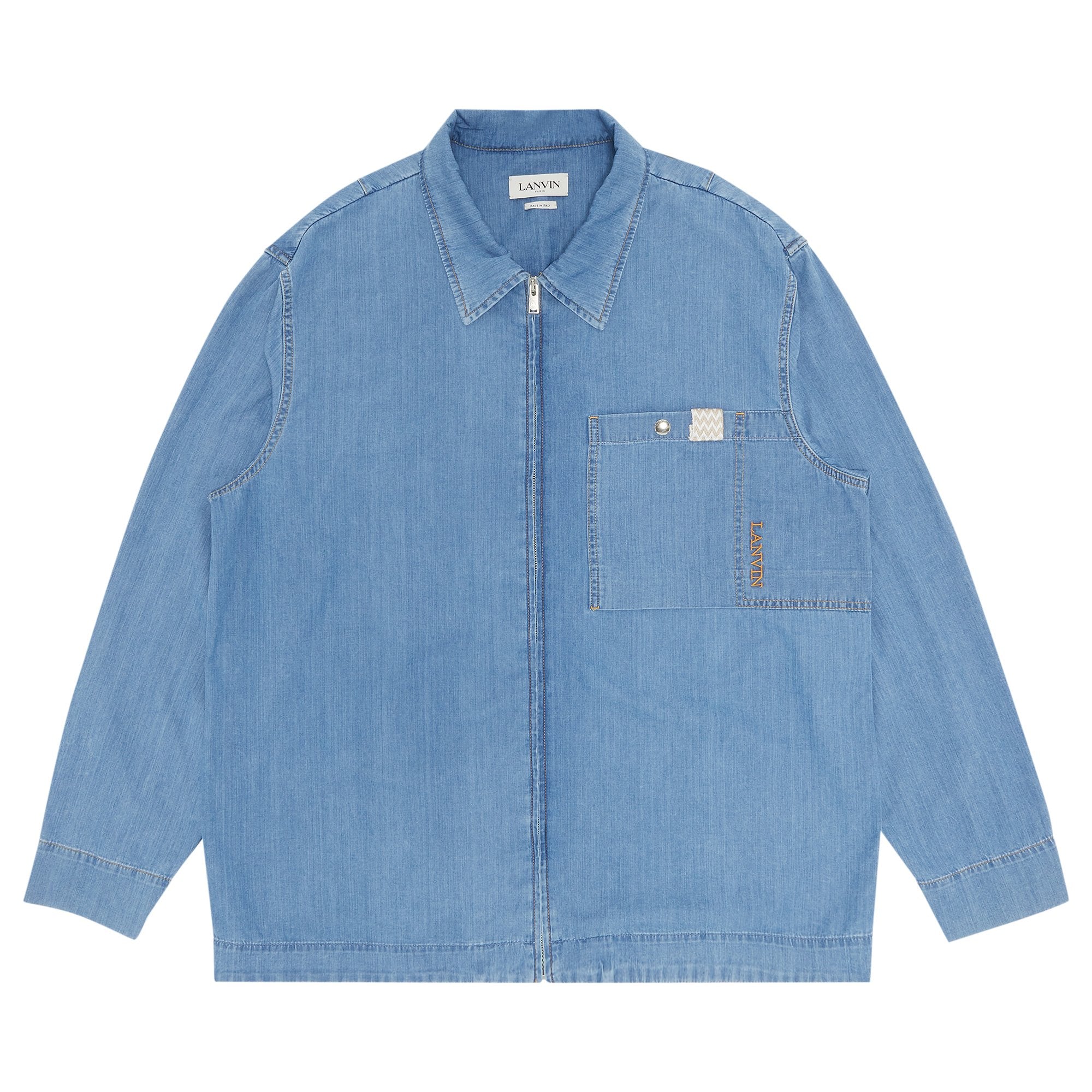 Lanvin denim shirt with zip and border, light blue