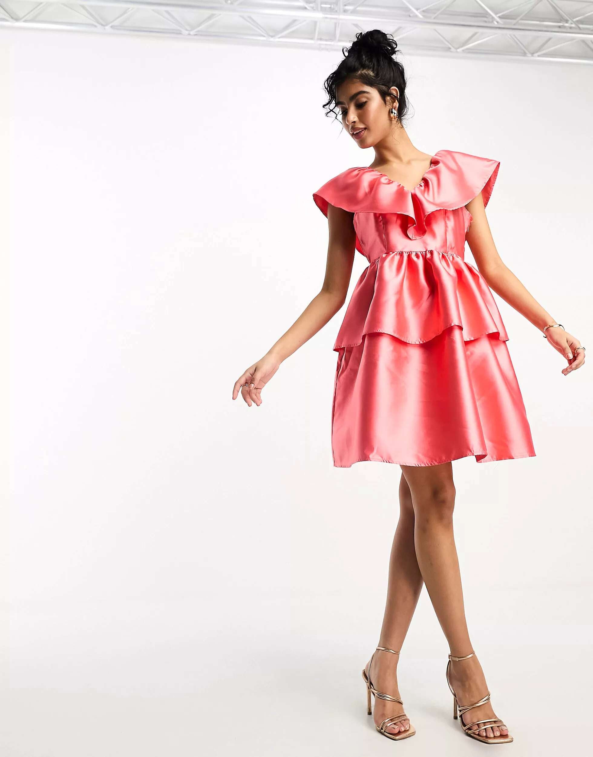 Vila coral mini dress with voluminous ruffles