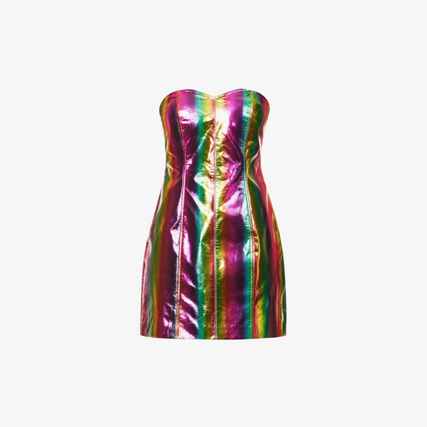 Amy Lynn Rainbow Striped Faux Leather Sweetheart Mini Dress multicolor