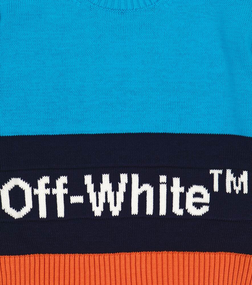 Off-White Color Block Cotton Sweater with Logo, White