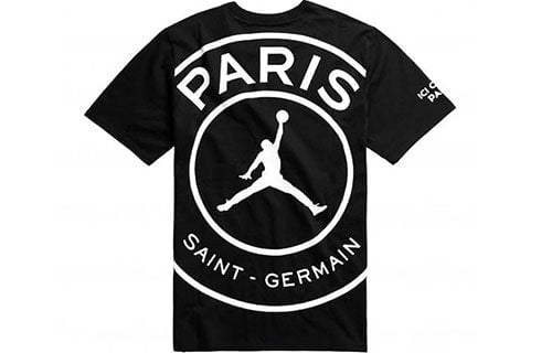 تي شيرت Air Jordan X PSG Crossover Paris Saint Germain Jump man Large LOGO بأكمام قصيرة أسود، أسود