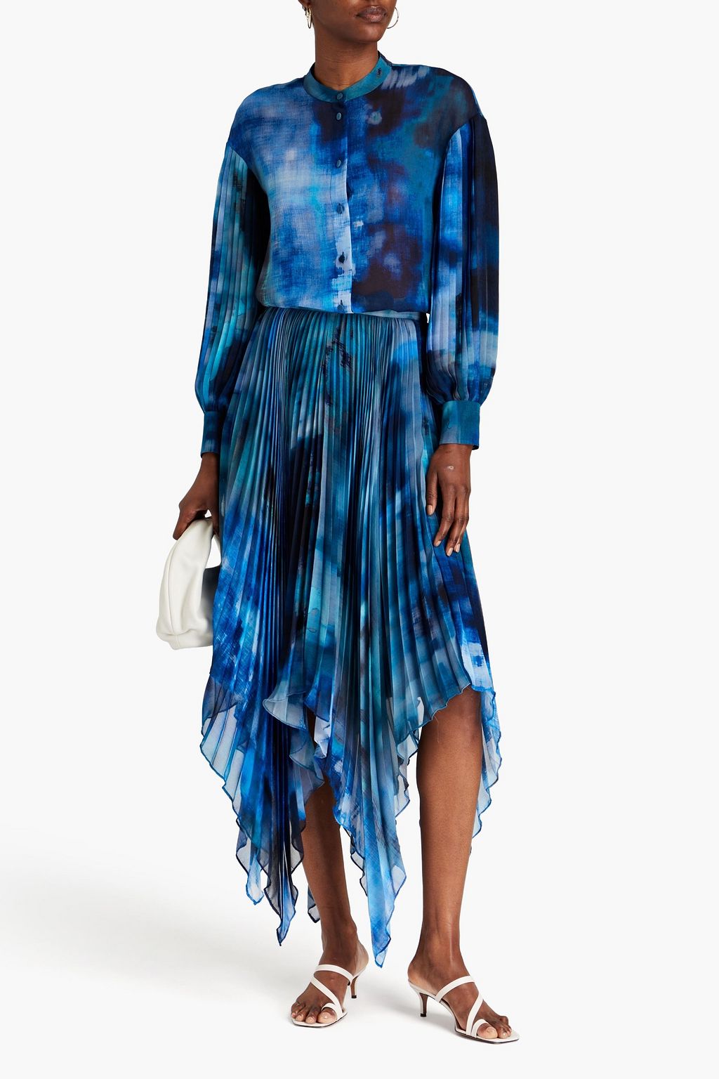 Pleated maxi skirt in tie-dyed chiffon ALTUZARRA, azure