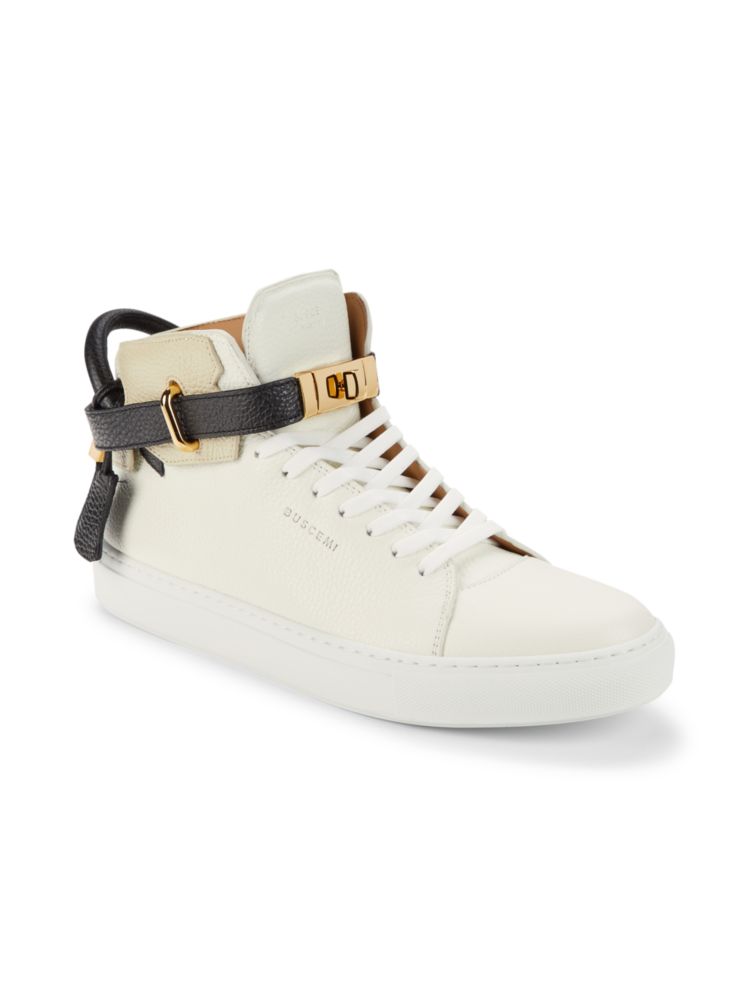 Alce Buscemi Leather Platform High Top Sneakers in White Beige Black