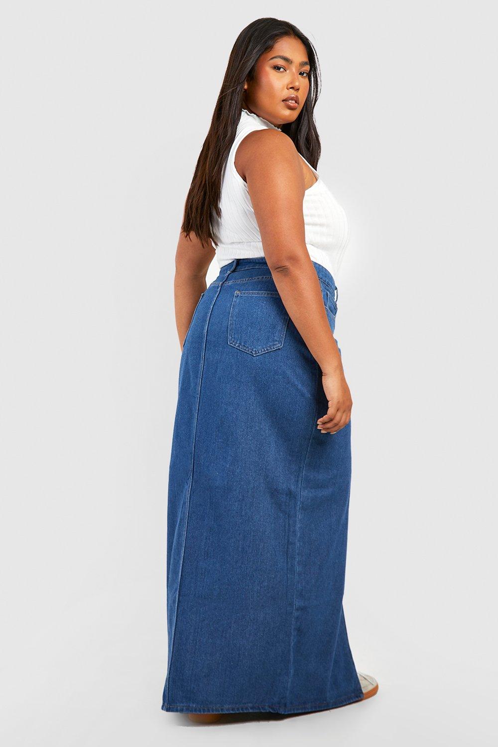 Boohoo Front Split Denim Maxi Skirt, Blue