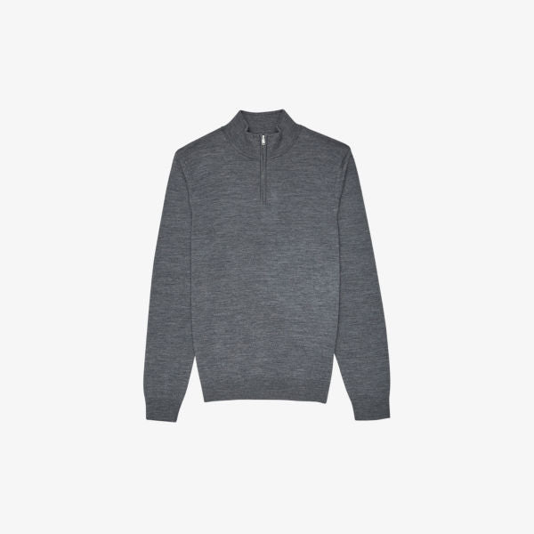 Blackhall Merino Wool Jumper with Reiss Zip Neck, Gray