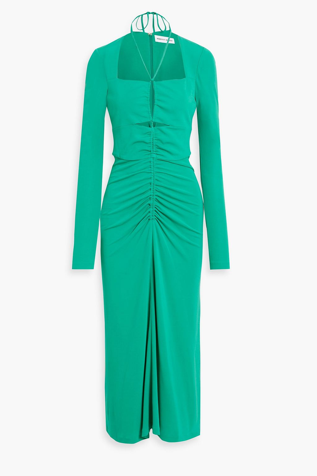 REBECCA VALLANCE Jersey Cutout and Gather Midi Dress, Jade