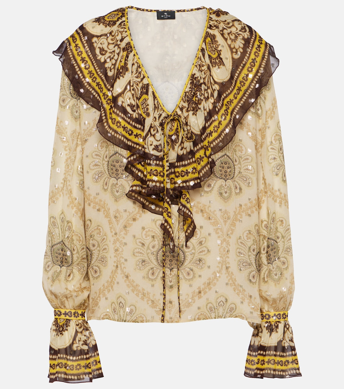 Silk blend blouse with ruffles and paisley Etro, gold