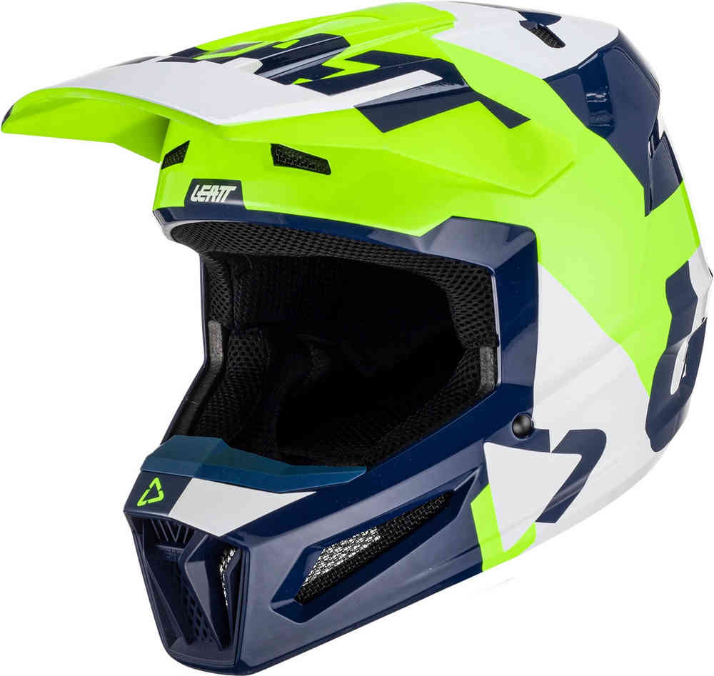 2.5 Leatt Tri-Color Motocross Helmet, Green/Blue