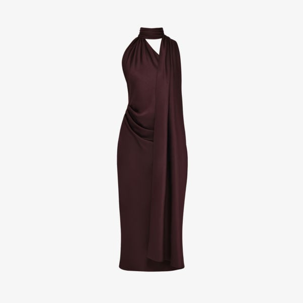 Angelina satin midi dress with House Of Cb wrap, color chocolate