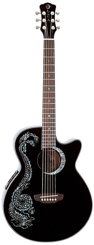 Acoustic guitar Luna Fauna Series Abalone Dragon Cutaway Acoustic-Electric Guitar - Black