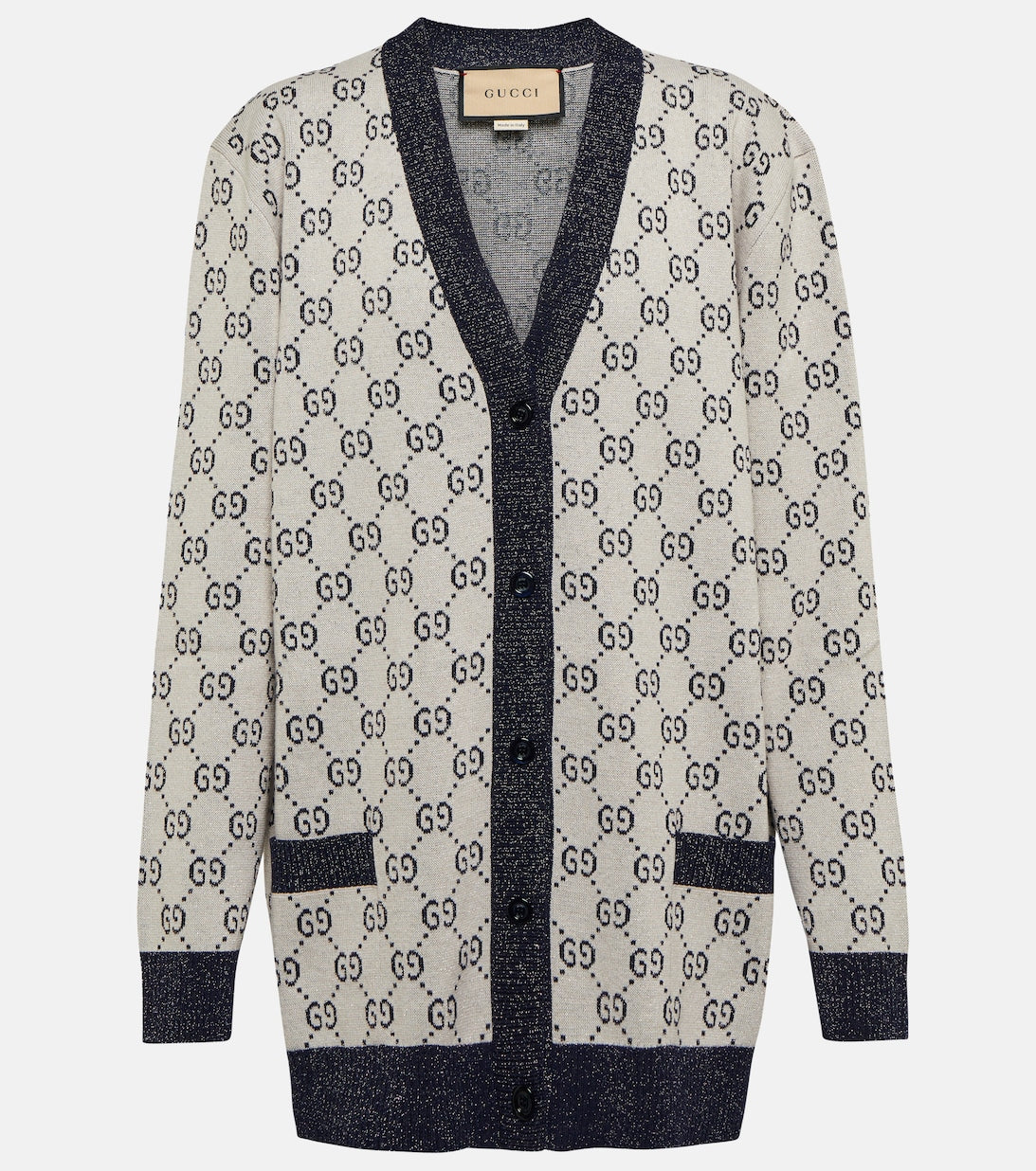 Metallic jacquard cardigan with GG GUCCI pattern, multicolor