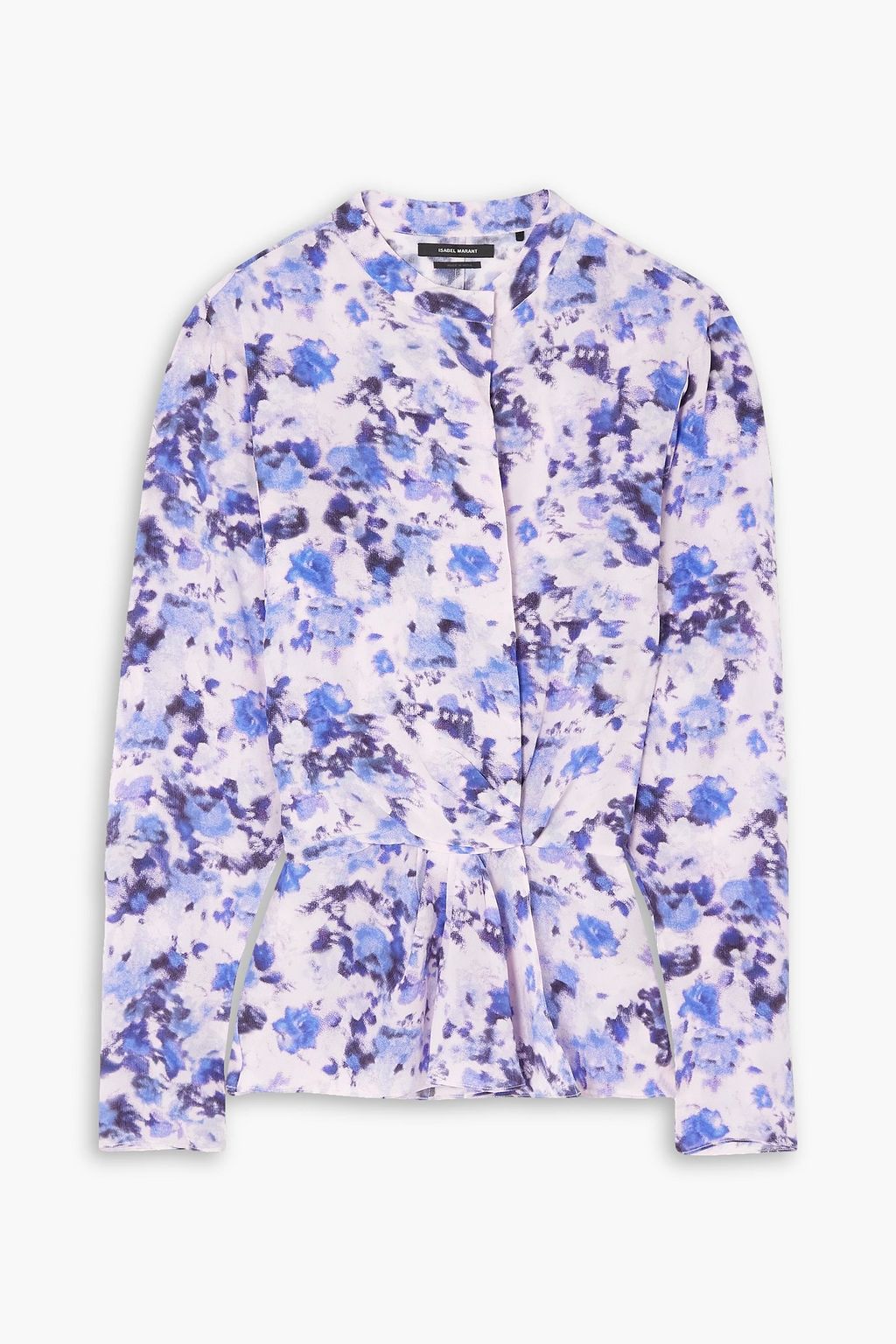 Silk crepe de Chine blouse with ruffles and ISABEL MARANT print, lavender