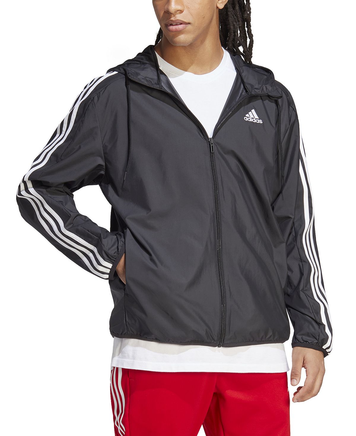 adidas Men's Essentials 3 Stripes Logo Woven Windbreaker