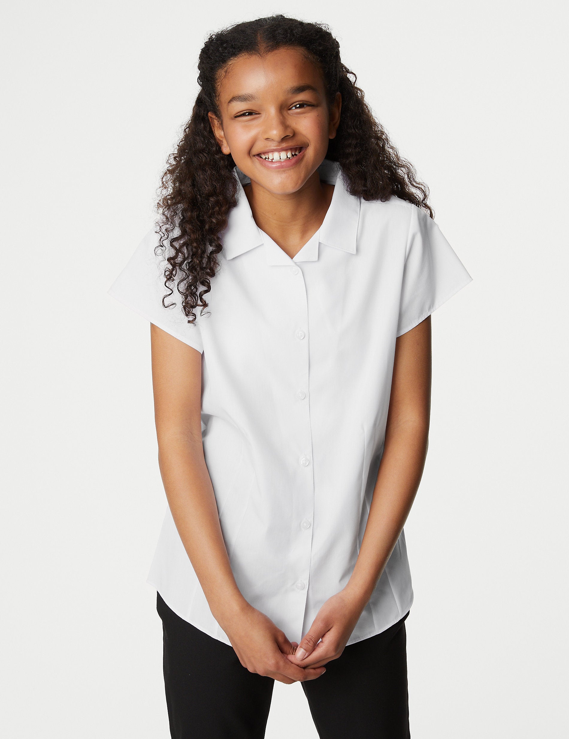 2 Pairs of Marks & Spencer Easy Iron Revere School Shirts for Girls (2-16 Years) White