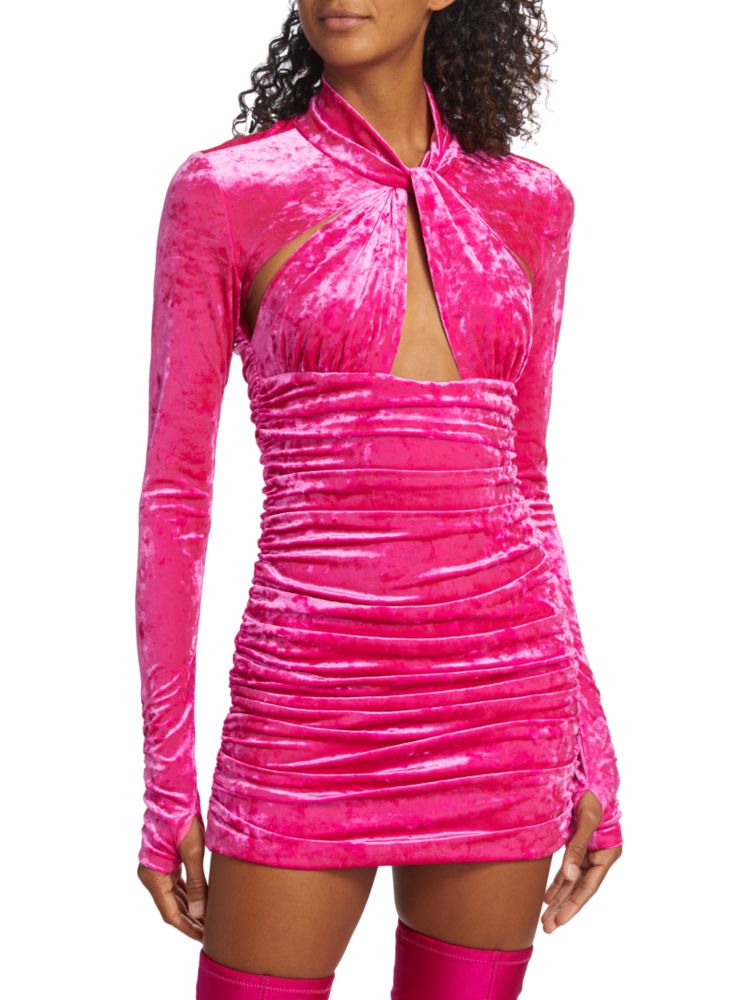 Arsenia Ronny Kobo velvet mini dress, Bubblegum color