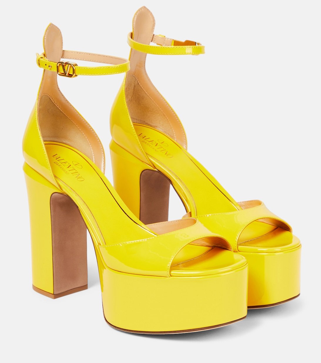 Valentino Garavani VLogo Signature Patent Leather Platform Sandals, Yellow