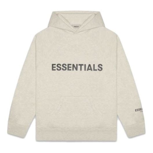 بلوزة Fear of God Essentials لخريف وشتاء 2020 بغطاء رأس "Heather Oatmeal"، باللون الرمادي