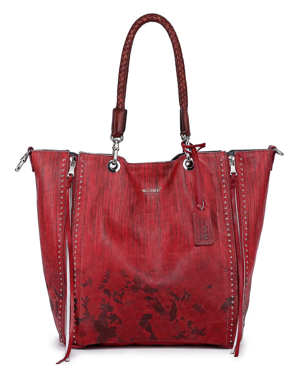 Women's Barracuda Tote Bag with Hand Painted Buckle Buckle OLD TREND red