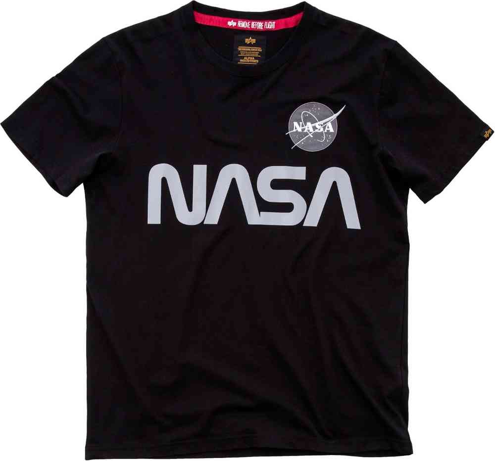 تي شيرت عاكس من شركة Alpha Industries يحمل شعار NASA باللون الأسود