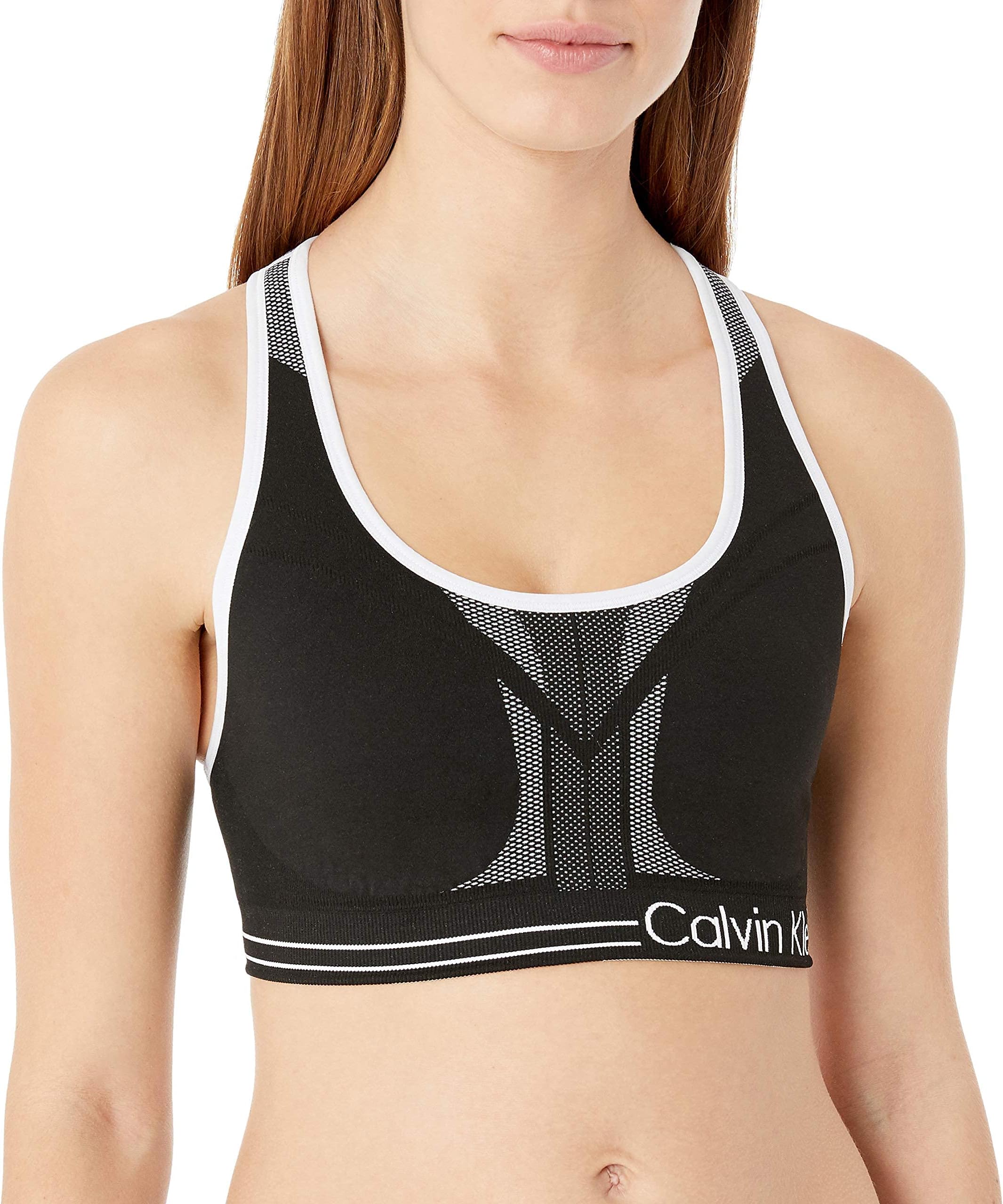 Women's Medium Impact Reversible Seamless Sports Bra moisture-wicking Calvin Klein, Black/White