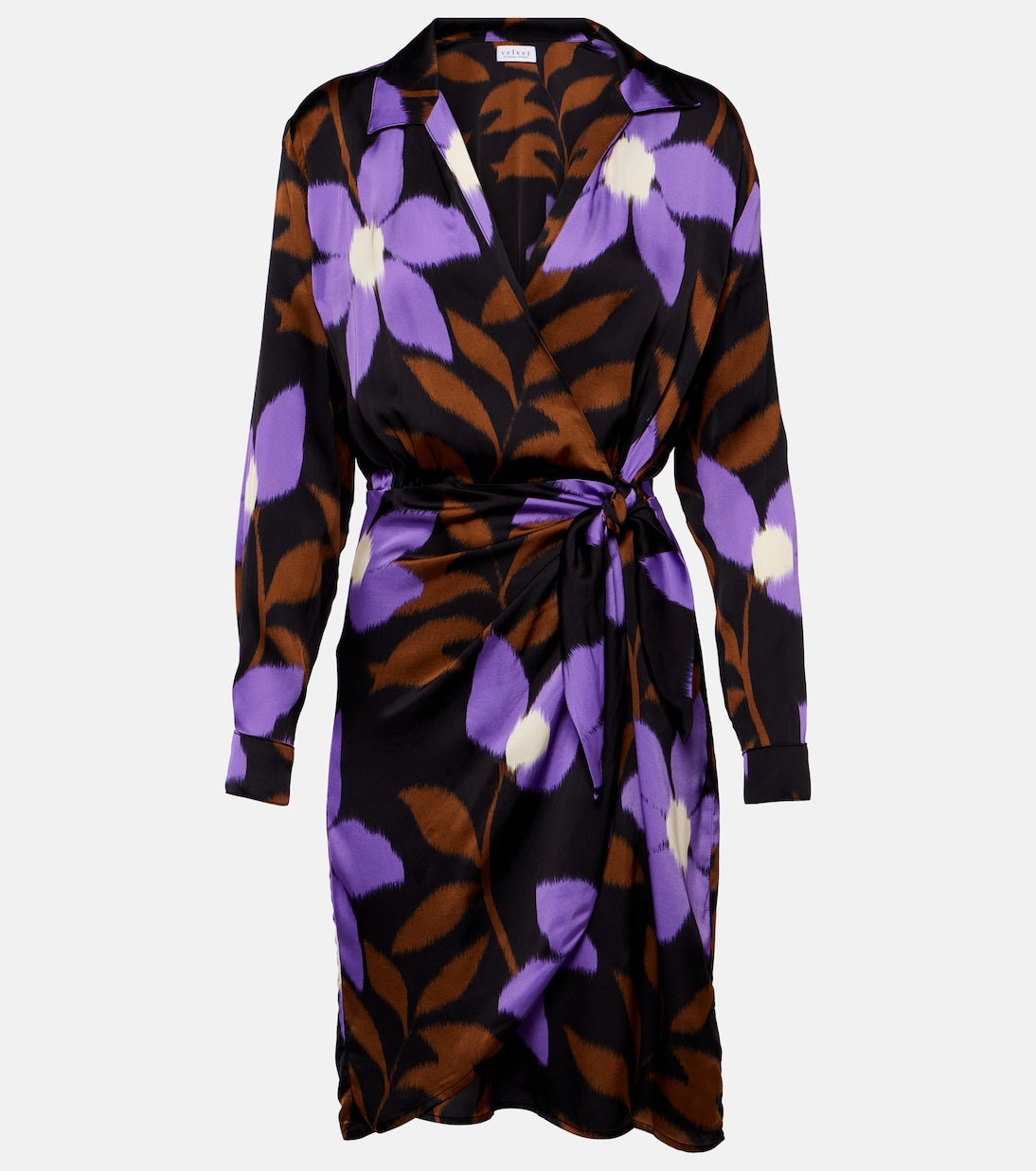 Satin wrap dress with Velvet print, multicolor