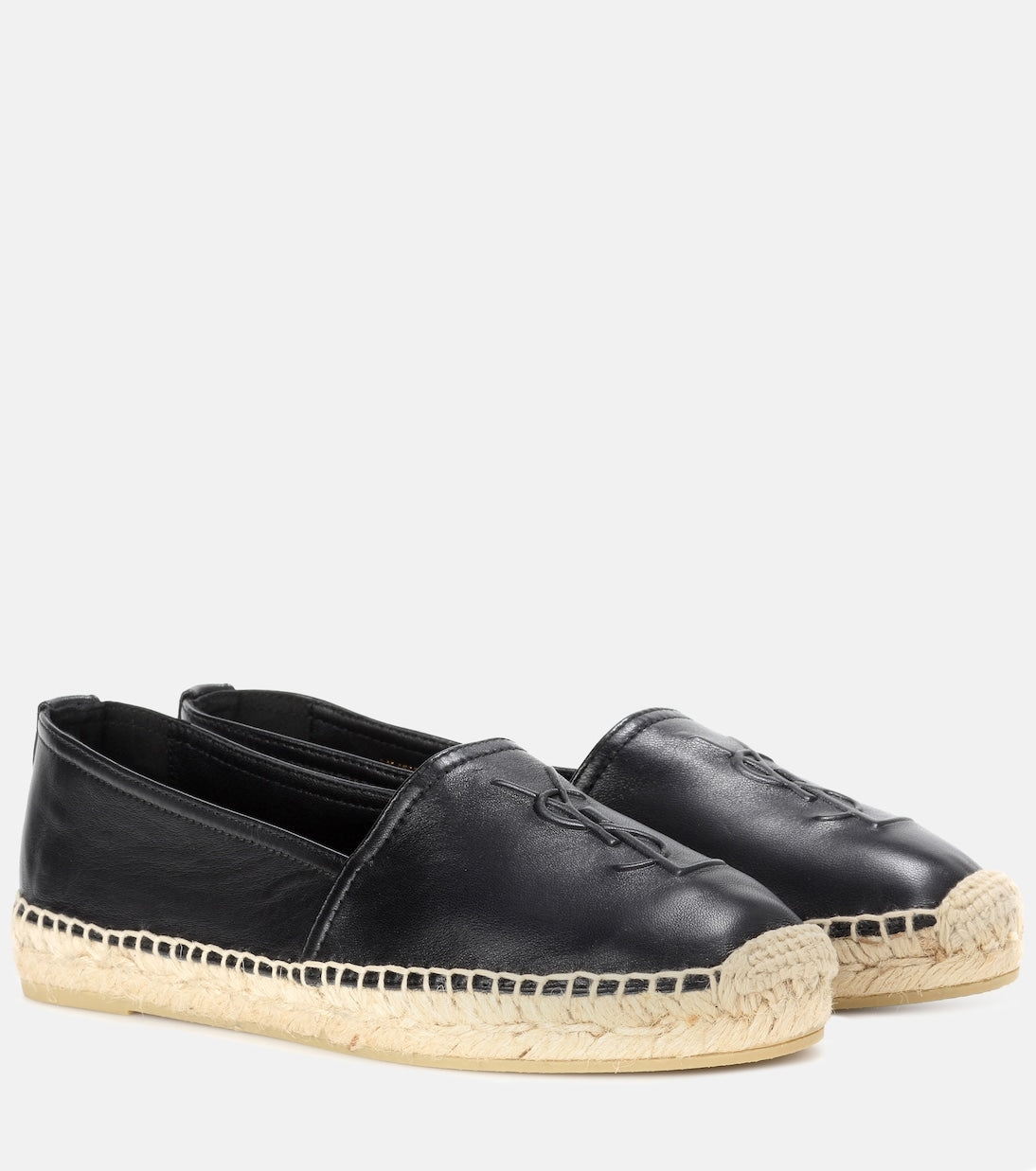 Saint Laurent Leather Espadrilles with Monogram, Black