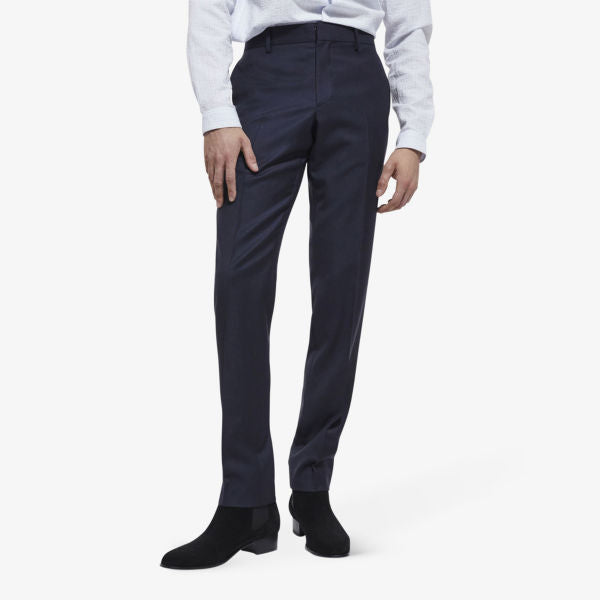 بنطلون Kooples Slim Fit Mid Rise Wool Pleat Front، لون nav03