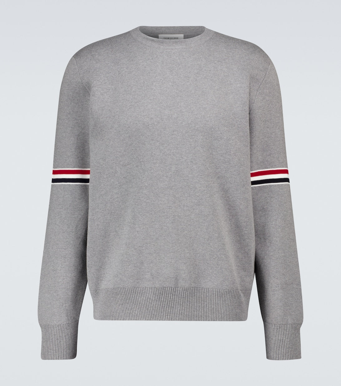 Thom Browne Tricolor Inlay Cotton Milanese Sweater, Gray