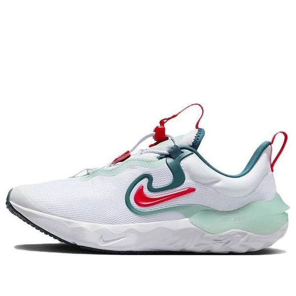 حذاء رياضي (GS) Nike Run Flow Running Shoes "White Jade Ice Red"، باللون الأبيض