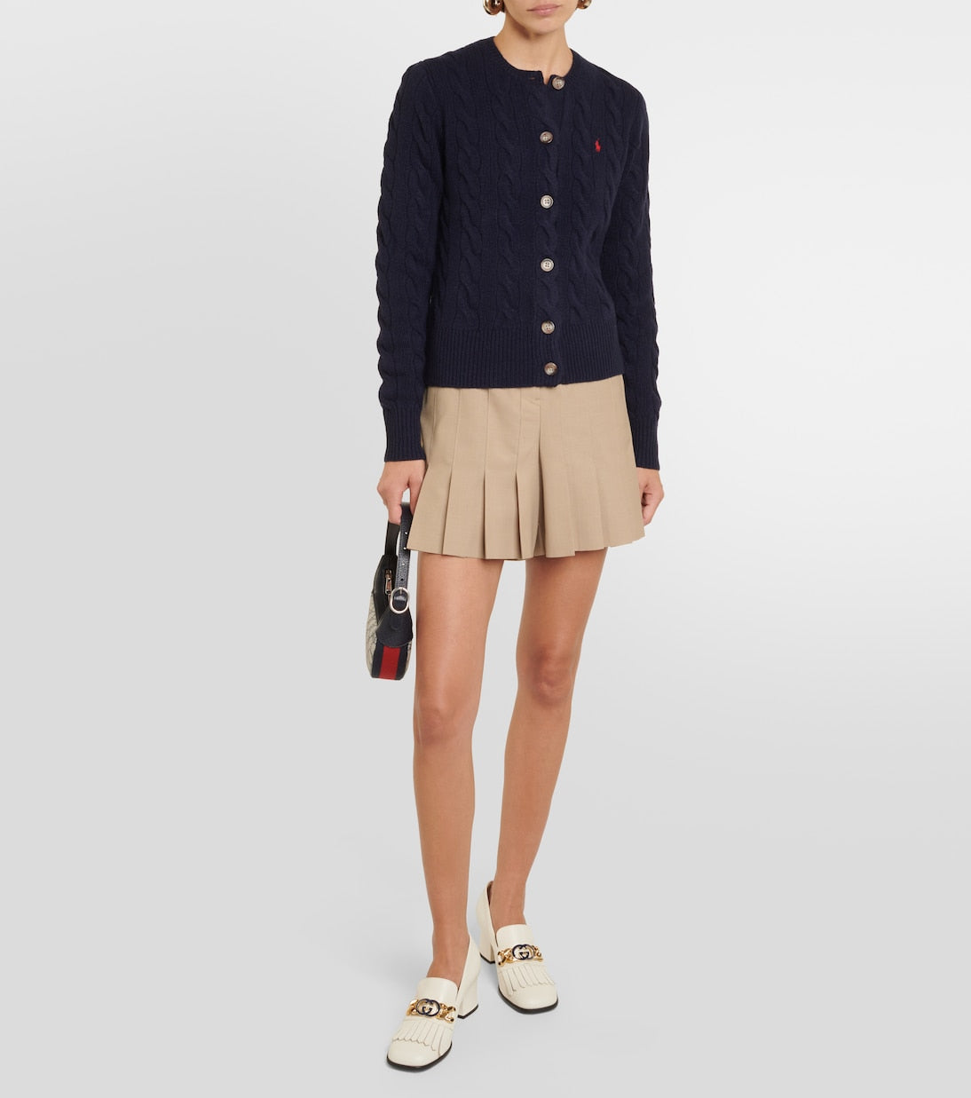 Polo Ralph Lauren cable knit cardigan in wool and cashmere, blue