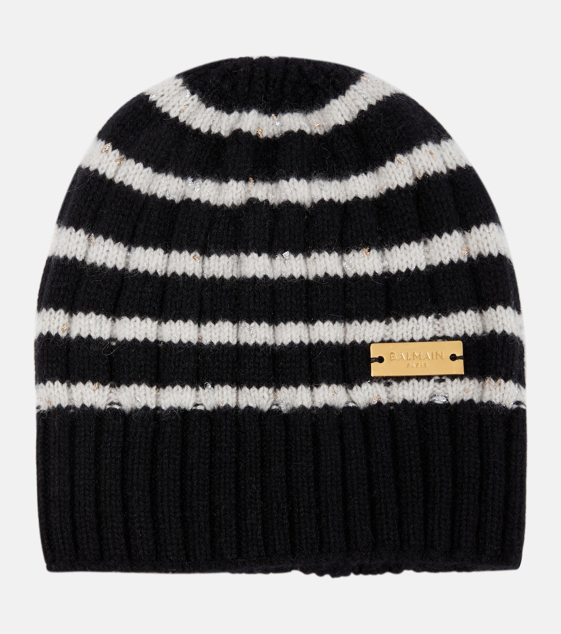 Balmain Striped Cashmere Beanie, Black