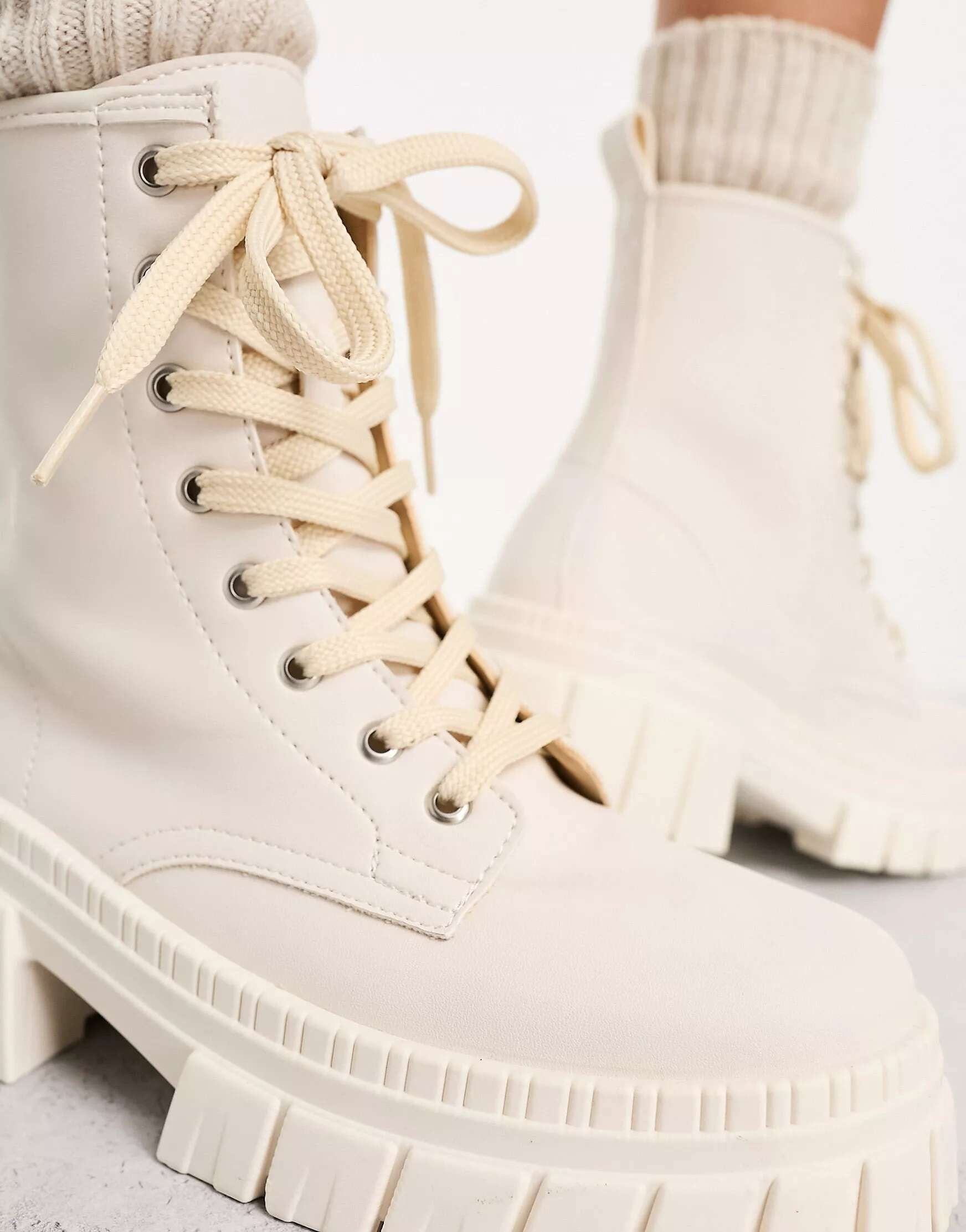 ASOS Auto Chunky Lace Up Boots in White