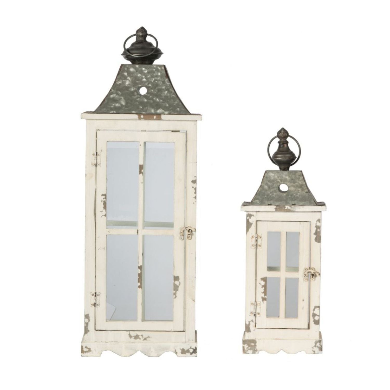 Set of 2 Evelyn Silver and White Indoor Lanterns with 27.25" Handle