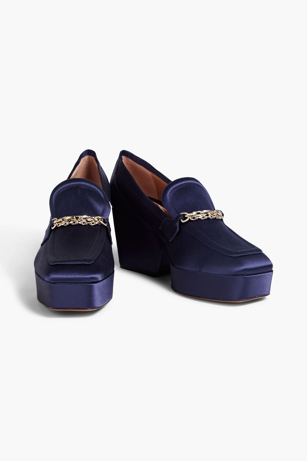 ZIMMERMANN Satin Platform Loafers with Chain Trim, Navi