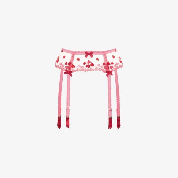 Agent Provocateur Translucent Mesh Suspender Belt with Cupid's Bow, Pink