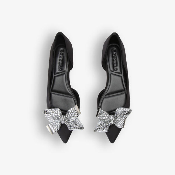 Regal satin ballet flats with Carvela bow, black